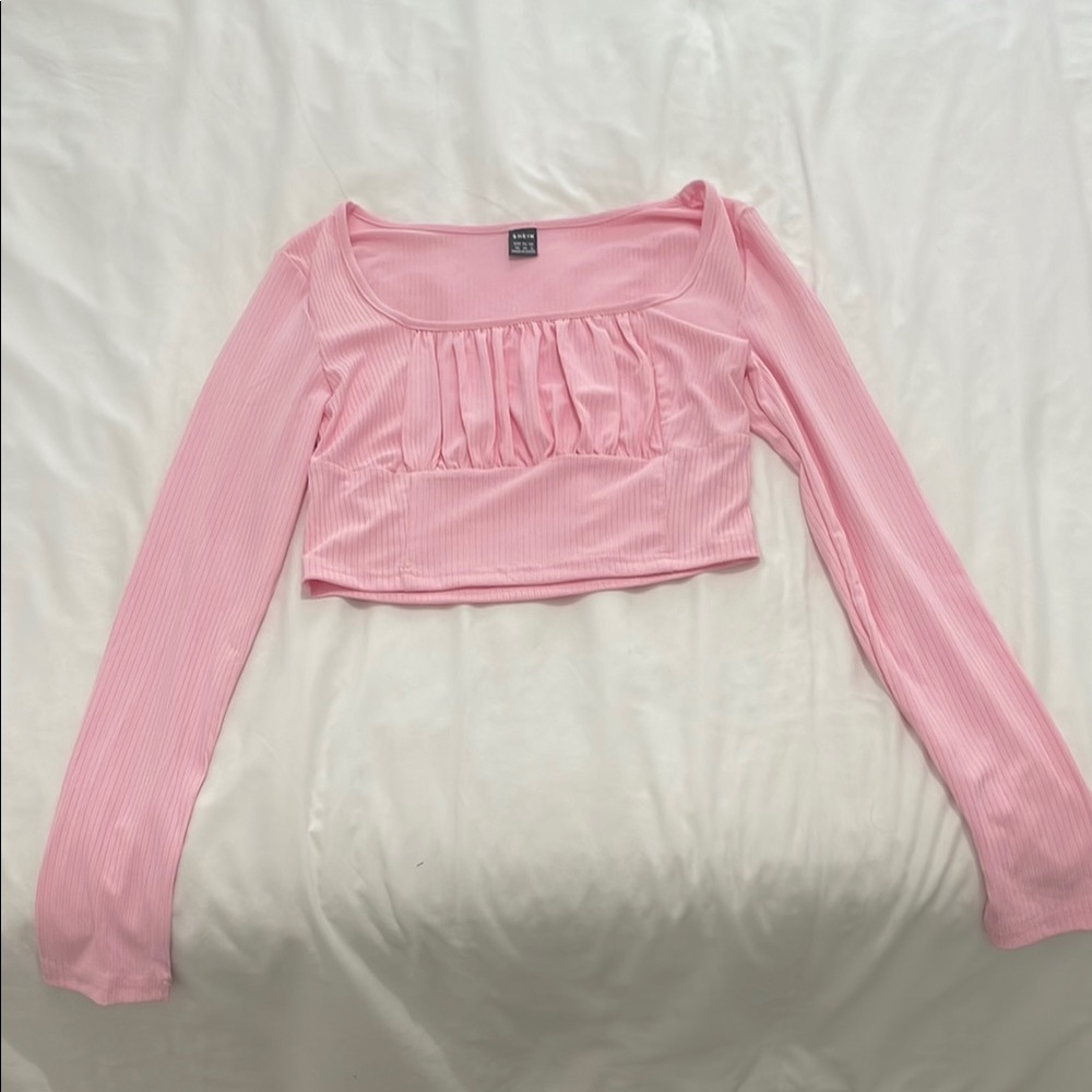 Pink Long Sleeve Crop Top